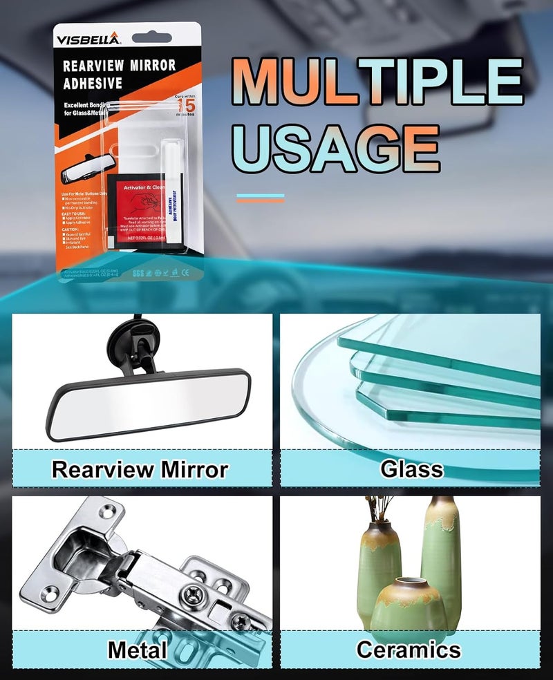 Visbella Rearview Mirror Adhesive Repair Kit Rear View Mirror Glue for Windshield Excellent Bonding for Glass & Metal - Image 3